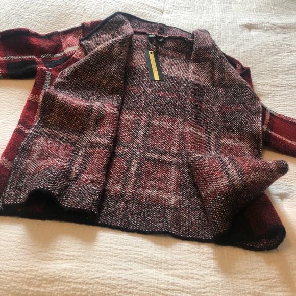Joseph A. Red Plaid Open Front Cardigan Sweater - Picture 14 of 15